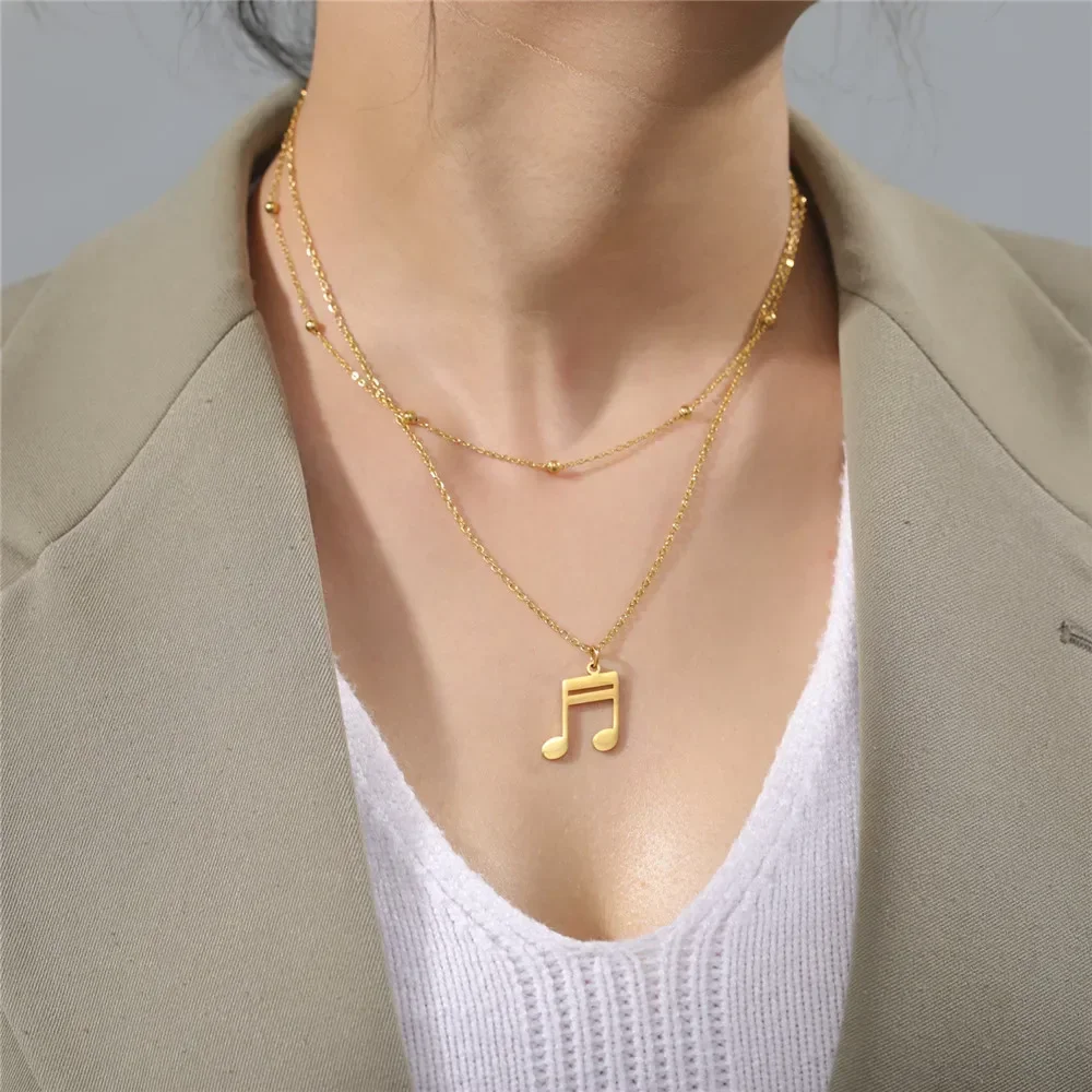 Musical Note Pendant Necklaces Women Girls Fashion Stainless Steel Sliver Color Rhythm Neck Chain Jewelry Choker Gift