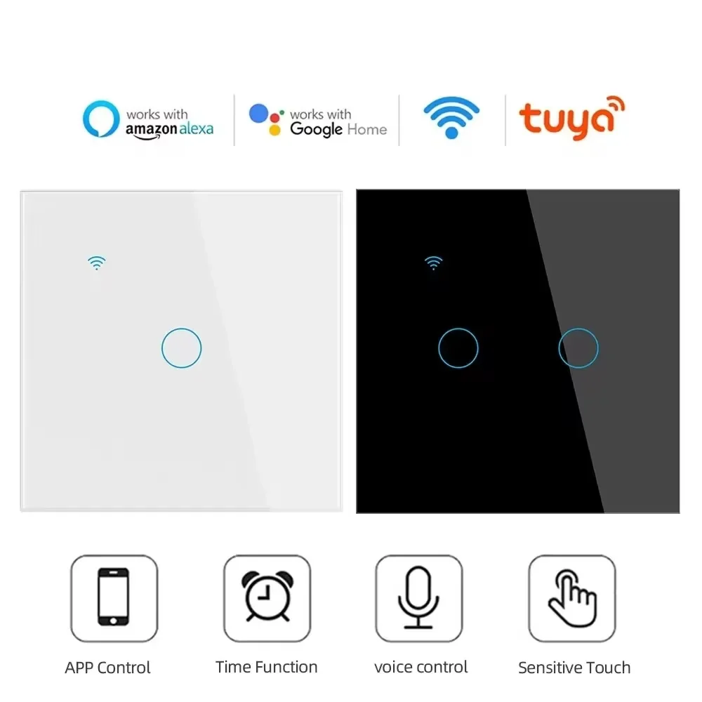 Shawader Smart WiFi Switch EU Touch Light Switch,Glass Panel with/without Neutral Wire Remote by Alexa Google Home,1/2/3/4 Gang.