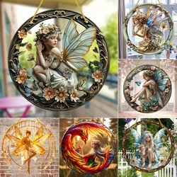 Elf Fairy Sun Catcher-Window Translucent Hanging,Acrylic Round Sign,Room,Scene,garden Decor,Holiday Gift To Friends and Family