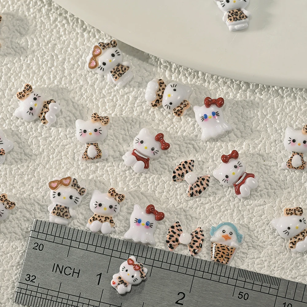 50g/봉지 3D 레오파드 리본 헬로키티 네일 참 귀여운 만화 레진 키티 고양이 네일아트 라인스톤 매니큐어 데코레이션