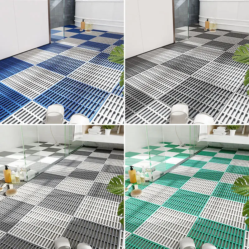 New Striped Bathroom TPE Anti Fall Foot Mat Splicing Anti Slip Pad Waterproof Hollow Out