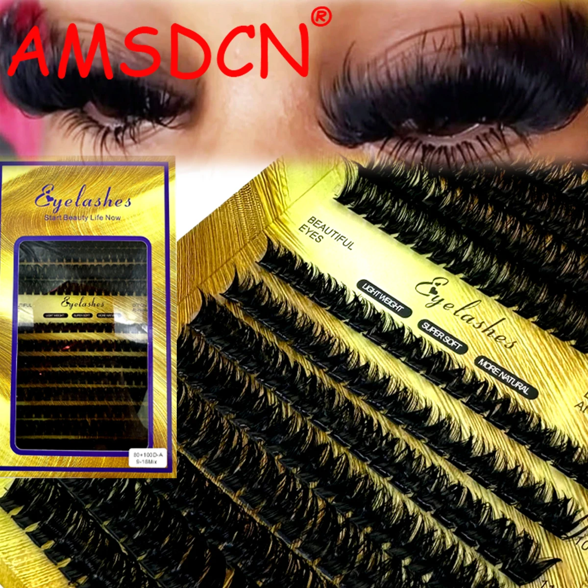 AMSDCN 40D/60D/80D/100 Mixed Fluffy Extended Natural Thickening Artificial Mink 3D Russian Personal Makeup Eyelash Cluster eyela
