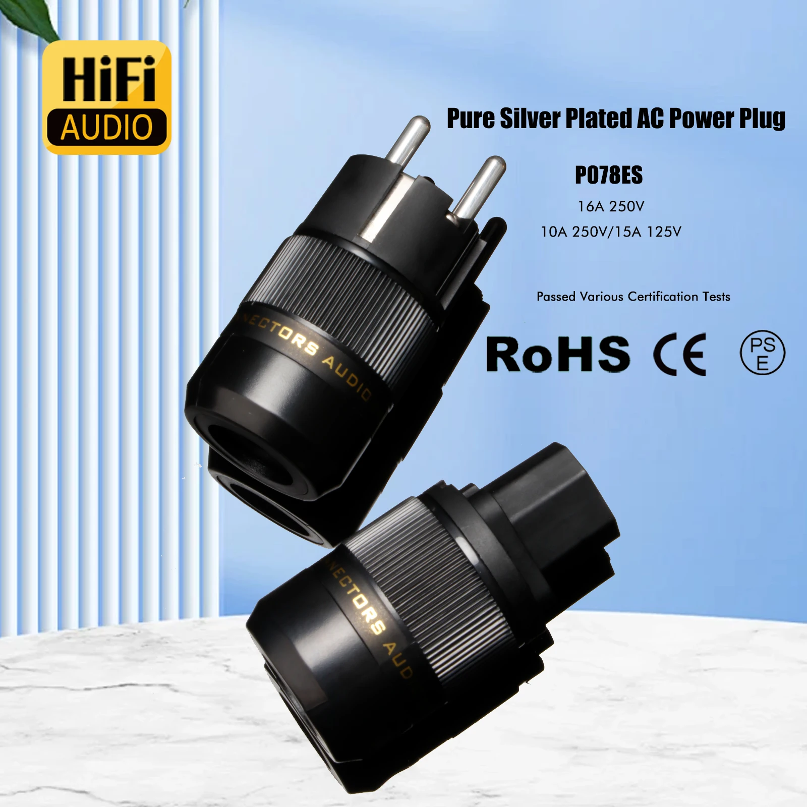 Pair Audio Power Plug Silver Plated EU Socket AC Power Connector Screw Locking 15A/125V Handmade  DIY Audiophile Power Cable