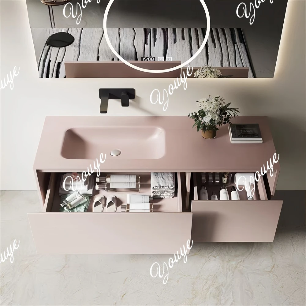 

Dirty Pink Frosted Tempered Glass Smart Mirror Hand Washbasin Washbasin Bathroom Bathroom Washbasin Cabinet