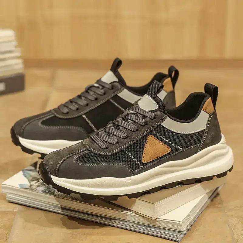 

Round Tip Normal Leather Running Shoes For Man Casual Luxury Designer Men Original Brands Men's Sneakers Sport Sneskers