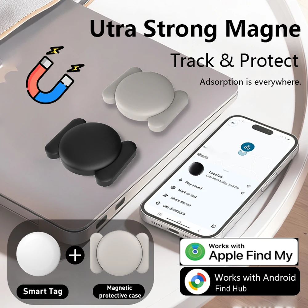 Набор из 4 штук: Магнитный водонепроницаемый трекер-поиск для Apple Find My/Google Find Hub, устройство для предотвращения потери, совместимое с IOS/Google Smart Tag