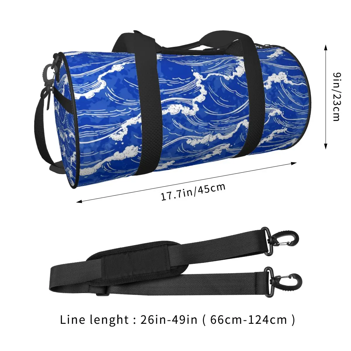 Japanese Blue Waves Gym Bag Spring Luggage Sports Bags Couple Design Large Retro Fitness Bag Waterproof Handbags