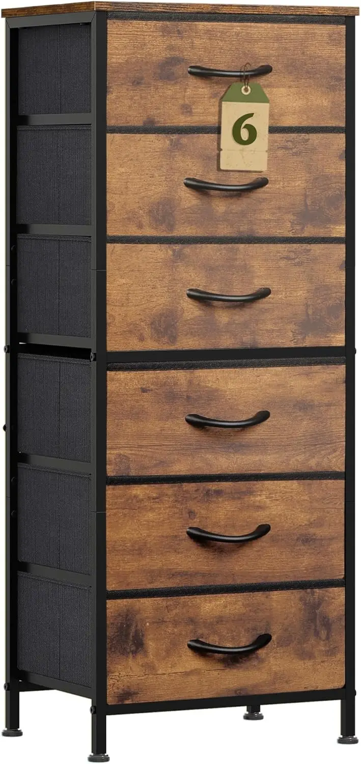 

Tall Dresser for Bedroom, 6 Drawer Dressers & Chests of Drawers, Fabric Dresser for Closet, Night Stand with Metal Frame
