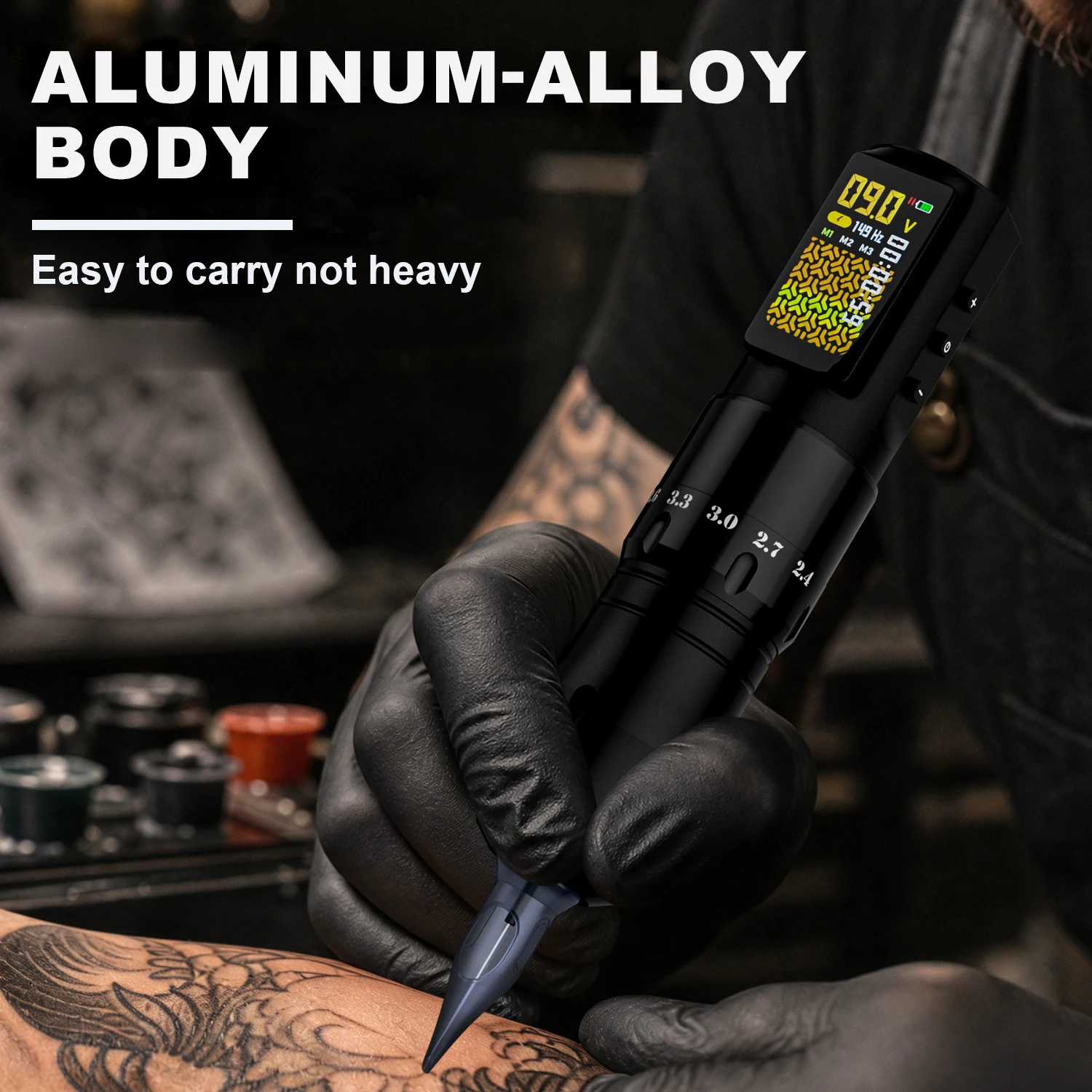 Wireless Rotary Tattoo Pen Kit 3 Modes Adjustable Stroke Rechargeable Tattoo Machine with Cartridge Needles Practice Skin