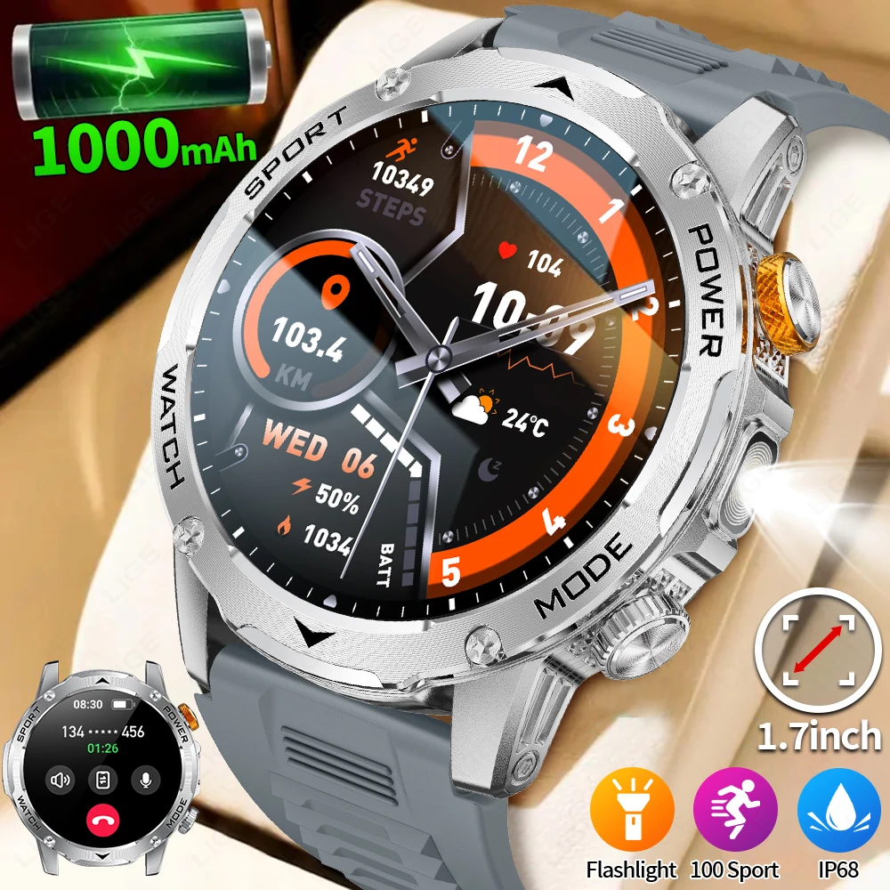 

2026 Smart Watch Men Bluetooth Call Military Waterproof Fitness Sleep Tracker Watch with 100+ Sports Smartwatch for Android iOS