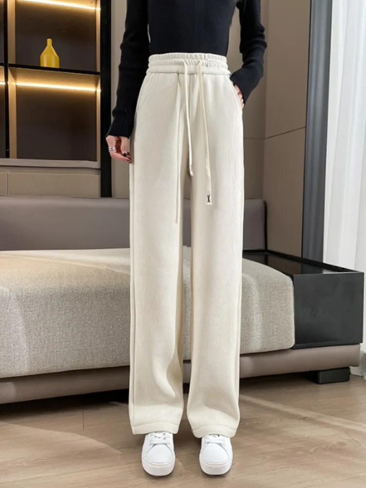 

Женские повседневные брюки-карго больших размеров из вельвета на флисовой подкладке с широкими штанинами, высокой талией, утягивающие, комфортные, для весеннего сезона