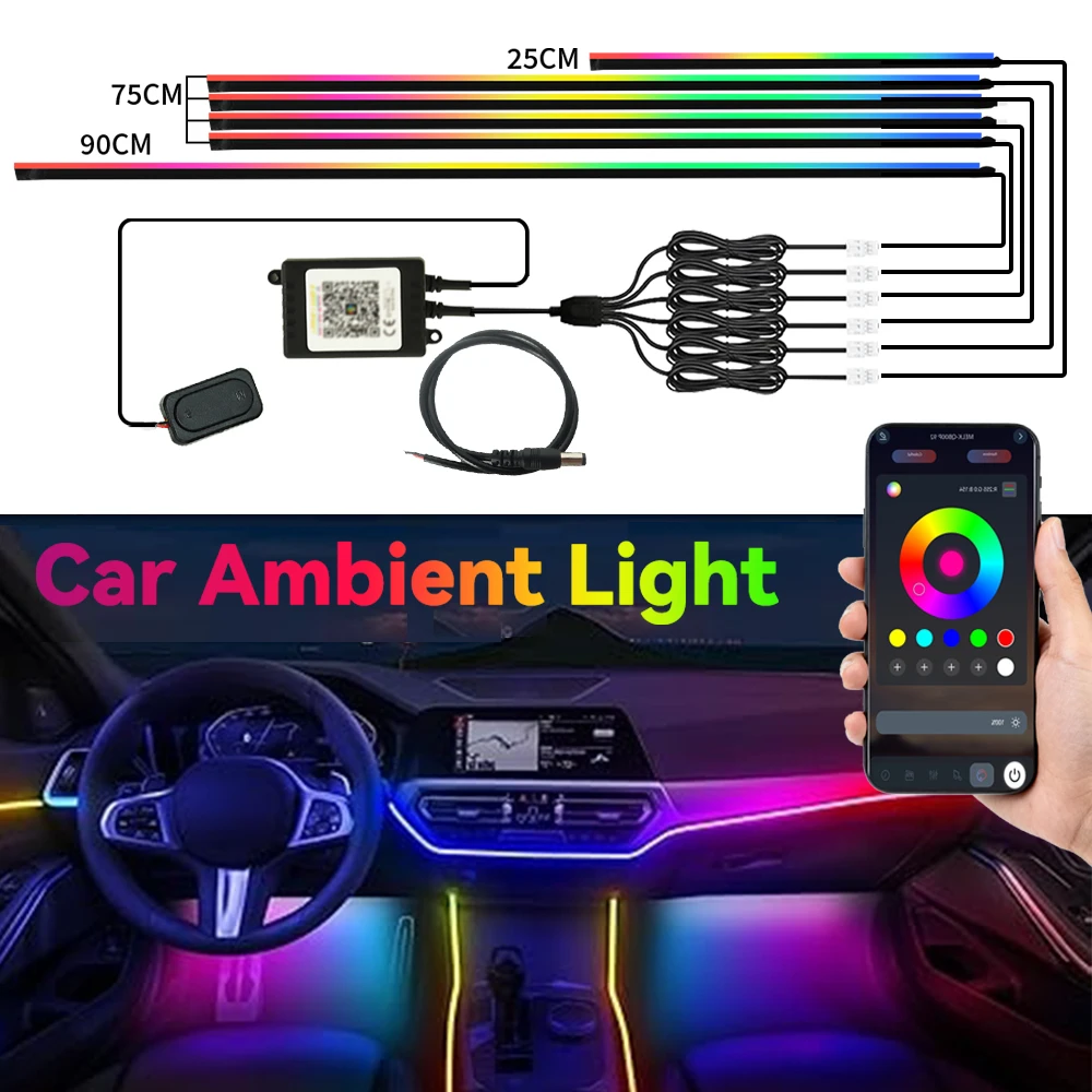 

Symphony Car Interior Led Light Kit Dreamcolor Acrylic Neon Interior Car LED Strip Lights Dash Footwell Multicolor Music APP Con