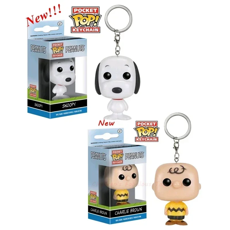 New Arrival FUNKO POP Pocket Keychains Peanuts Snoopy with hat Charlie Brown Keychain with box Action Figure Toys for Ornaments