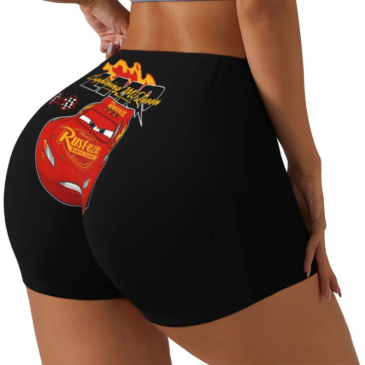 Custom Retro   Lightning McQueen Car Volleyball Biker Gym Shorts Women Cartoon Athletic Workout Yoga Shorts