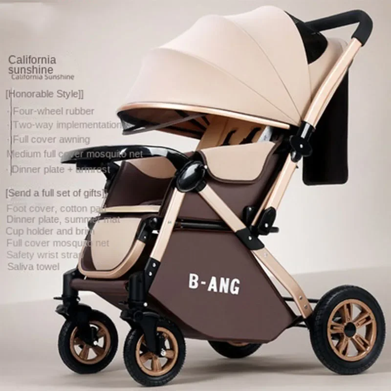 Two-way Seat Baby Stroller Lightweight Folding Newborn Stroller High Landscape Adjustable Four-wheel Shock Absorbing Stroller