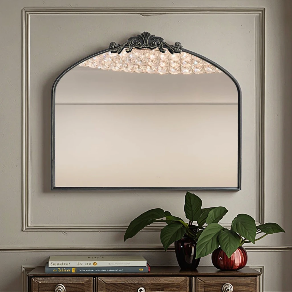 Wall Mirror,Antique Arched Metal Frame Vintage Mirror,Retro Rustic Glass Mirror For Home Hotel Garden Decor,Custom Size Home