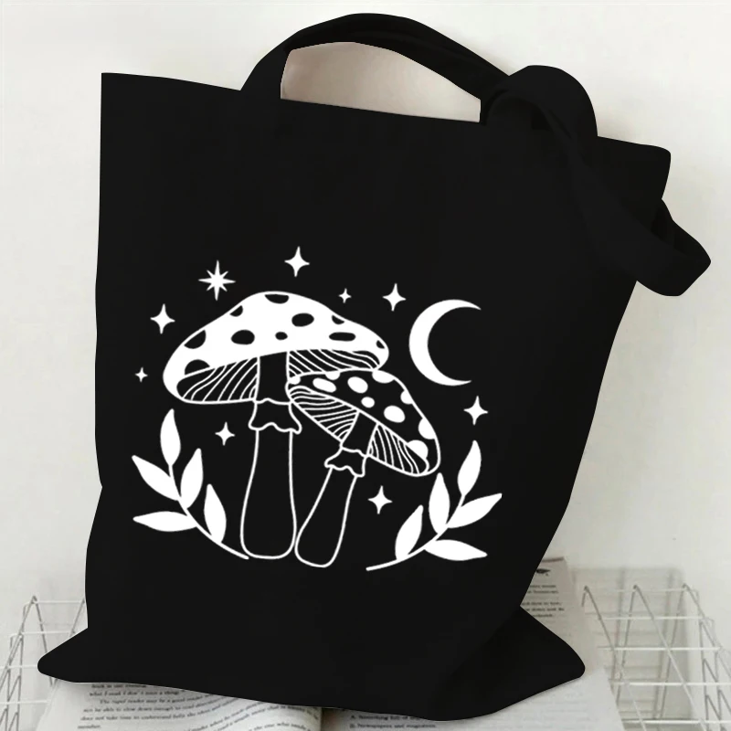 Shoulder Bag Vintage Sun Moon Butterfly Canvas Tote Bag Women Mushroom Series Shopping Bag Plant Style Student Mushroom Handbags