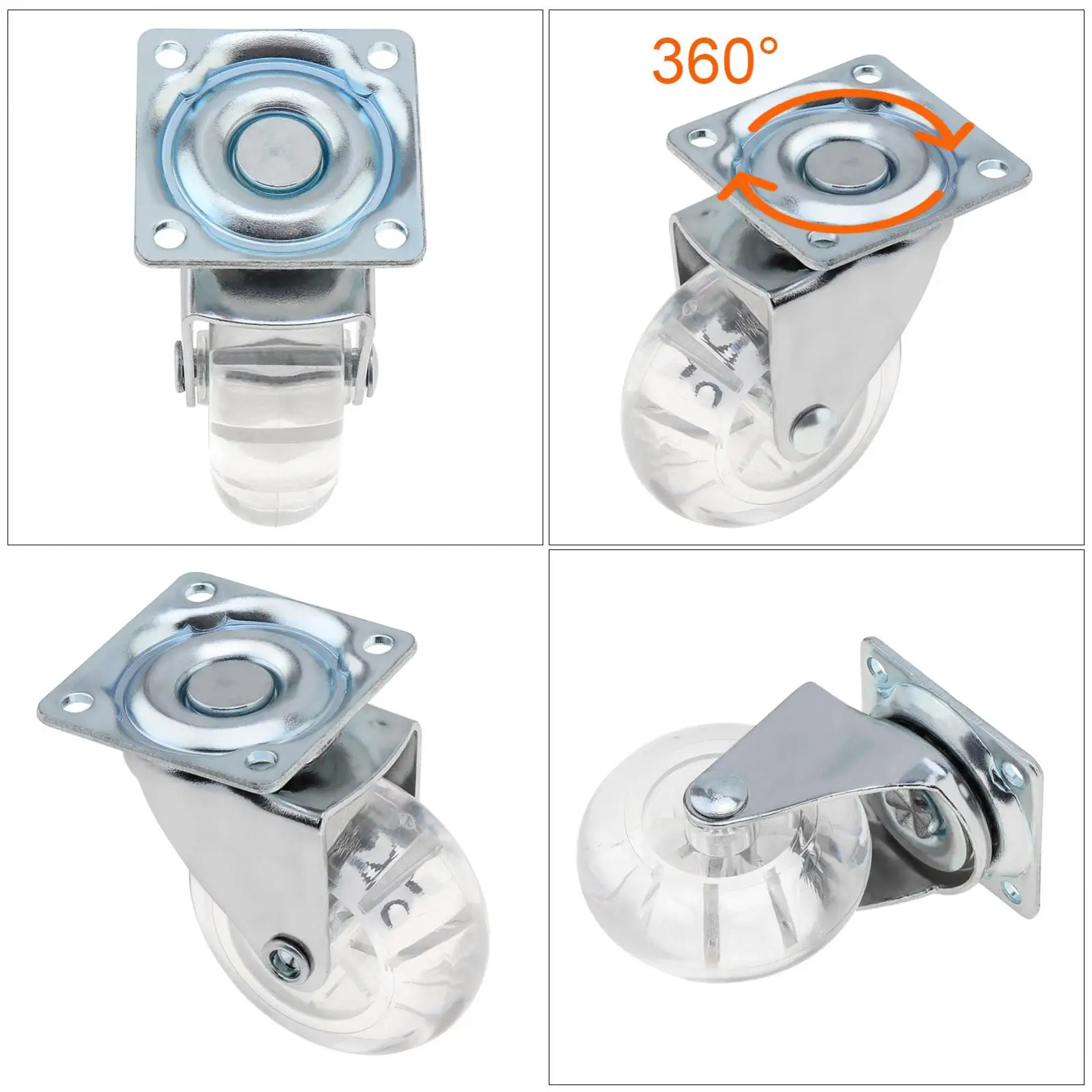 4Pcs 2 Inch Caster Pu Transparent Universal Crystal Wheel No Noise Small Cart Industrial Wheel Office Chair Casters Tool