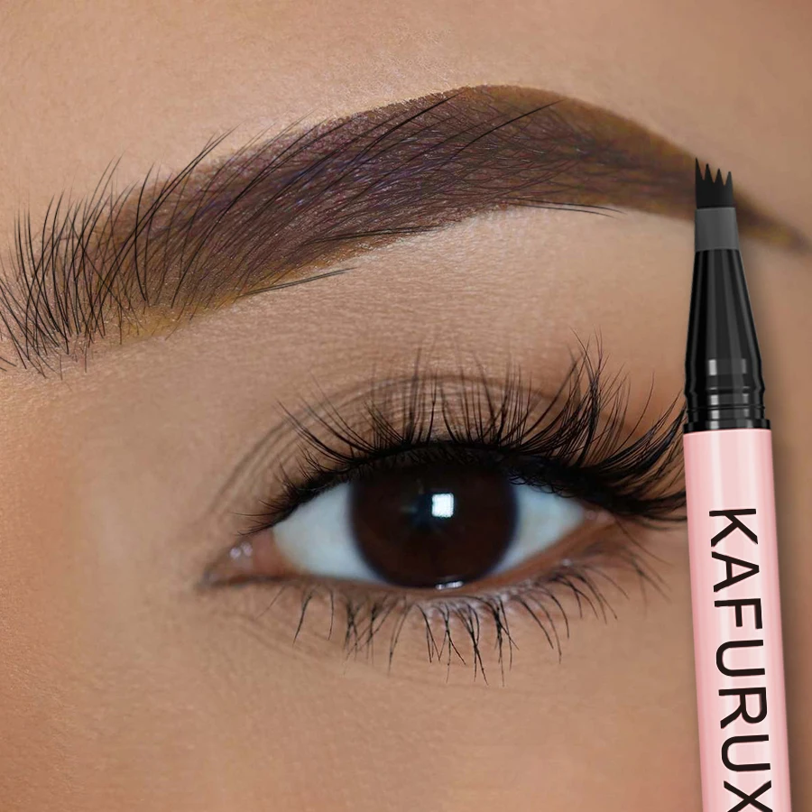 1PC 4 จุดดินสอเขียนคิ้วปากกาแต่งหน้ากันน้ํา Liquid Eyebrow เครื่องสําอางติดทนนาน Fine Sketch Liquid Eye Brow Tatto ดินสอ