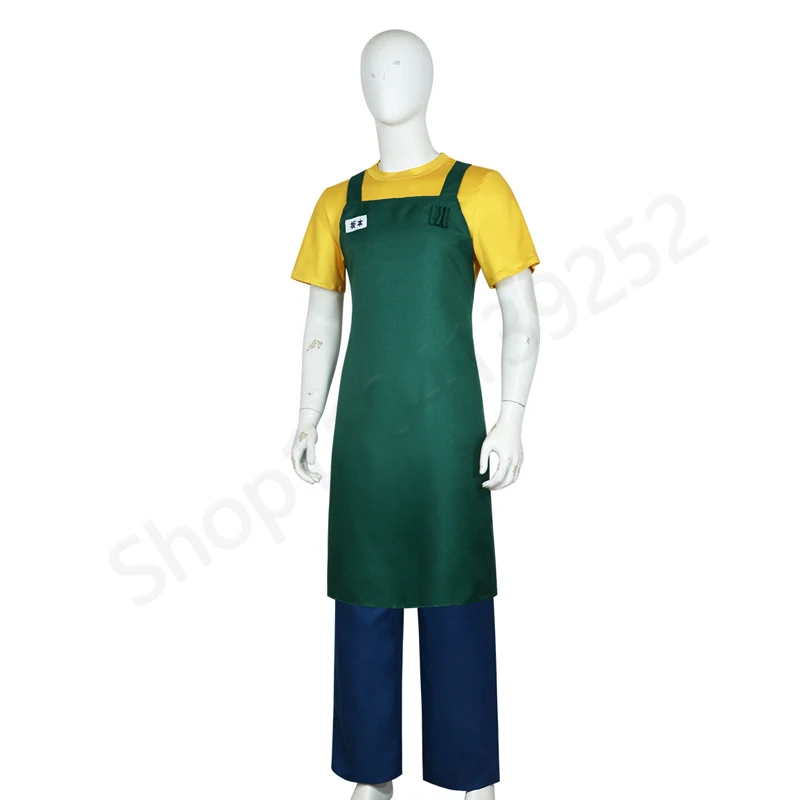 Anime Sakamoto Days Taro Sakamoto Cosplay Costume Silver White Wig Yellow Tshirt Green Apron Pants Set Halloween Clothes Outfits