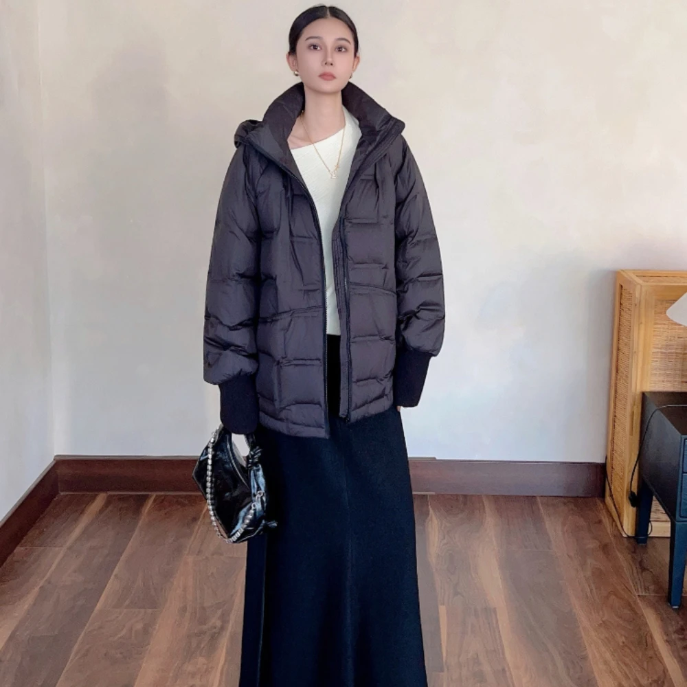 Winter Down Jacket Women with Hood and Duck Down Padding Female Luxury Warm Comfortable Jacket for Everyday Fashion Travel