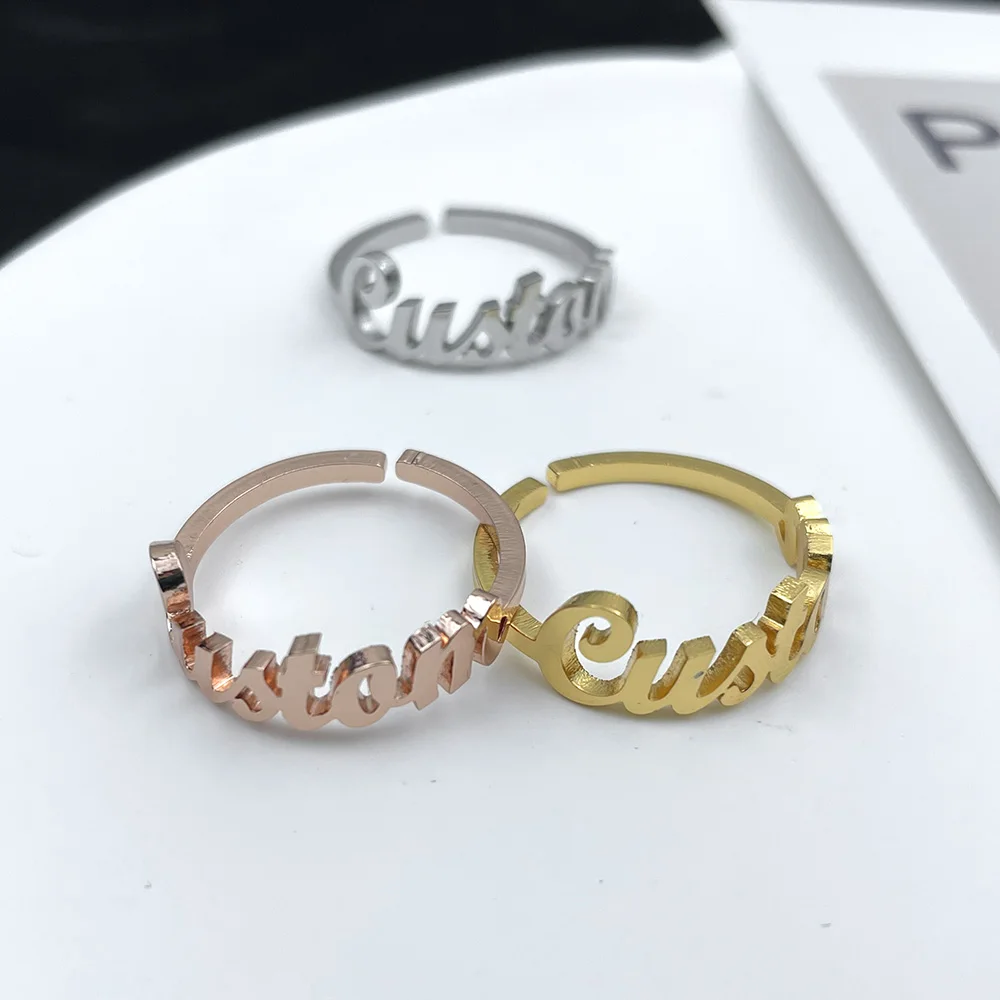 

Customized Name Women Opening Ring Personalized Stainless Steel Adjustable Ring Gold Jewelry Gift Anillo Hombre Acero Inoxidable