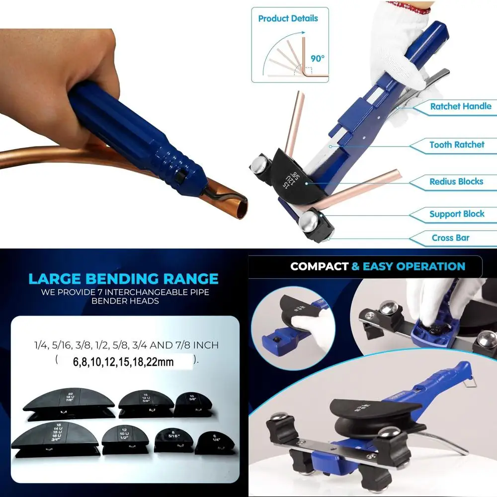 Kit de Herramientas para Doblar Tubos de Cobre JOSBY, Máquina Dobladora con 7 Matrices, Kit de Dobladora de Tubos de Alta Resistencia para Tubos de 1/4-7/8 Pulgadas, Dobladora Multiusos para Tubos