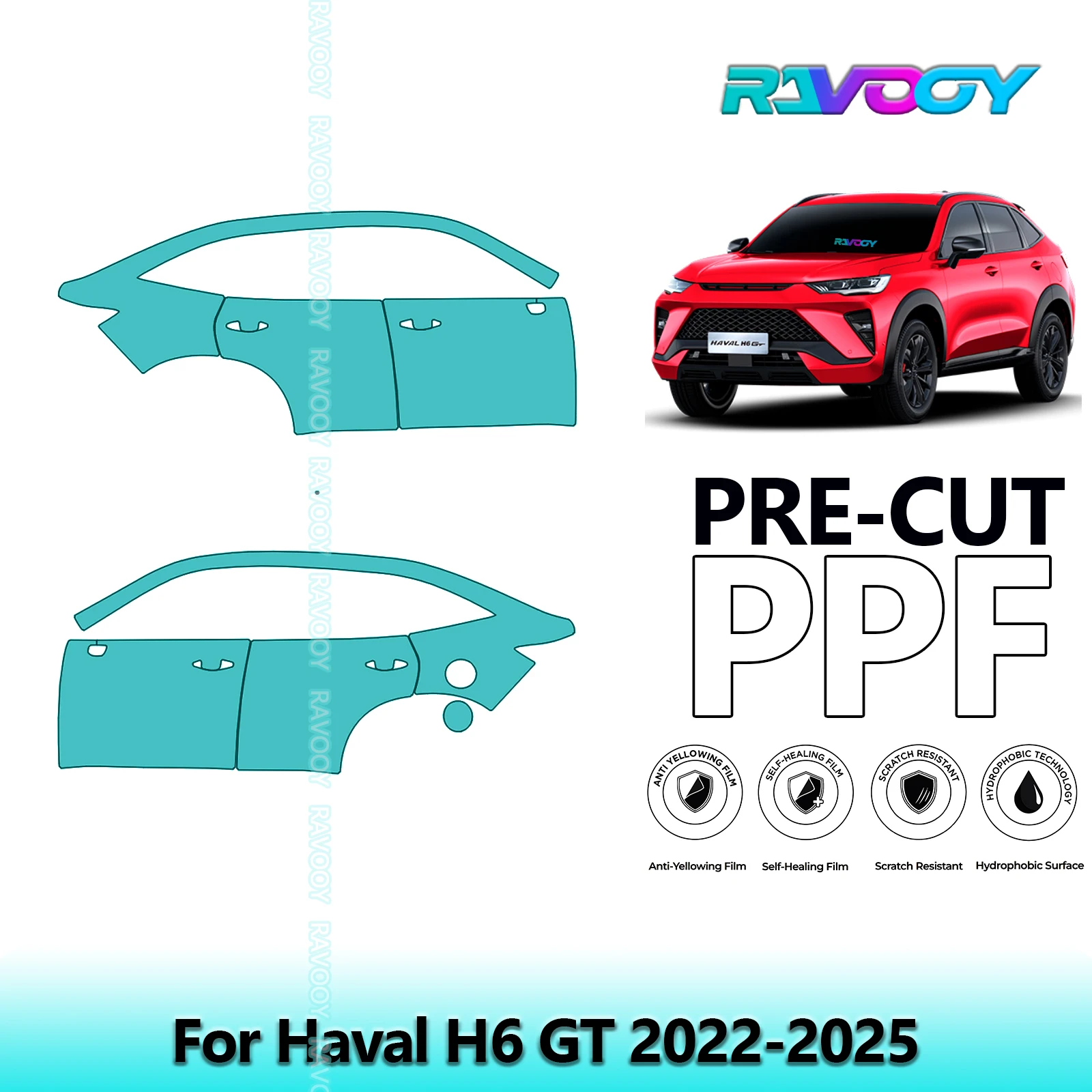 

For Haval H6 GT 2022-2025 8.5mil Clear Matte Pre-Cut PPF Door & A/B Pillar Kit TPU Paint Protection Film Set