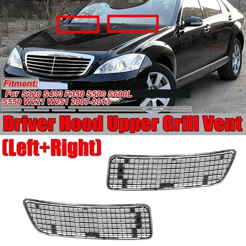 Car Front Bonnet Hood Air Vent Grille Upper Silver For Mercedes Benz S CLASS W221 2007-2013 2218800205 2218800305 Car Supplies