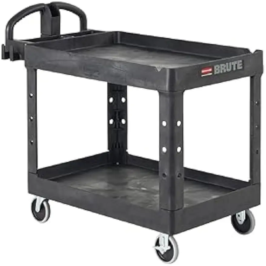 Rubbermaid Commercial Products 2-Shelf Utility/Service Cart, Medium, Lipped Shelves, Ergonomic Handle, 500 Lbs Capacity