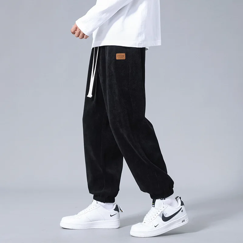 Männer Warme Kordelzug Einfarbig Casual Hosen Männer Herbst Winter Vielseitige Leggings Cord Vintage-Mode Lose Sport Hosen