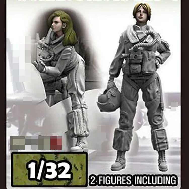 1/32 US Navy Modern Woman Pilot Set -1 (2 Figures), Resin kit Figure GK, Modern military theme, Unassembled and unpainted kit