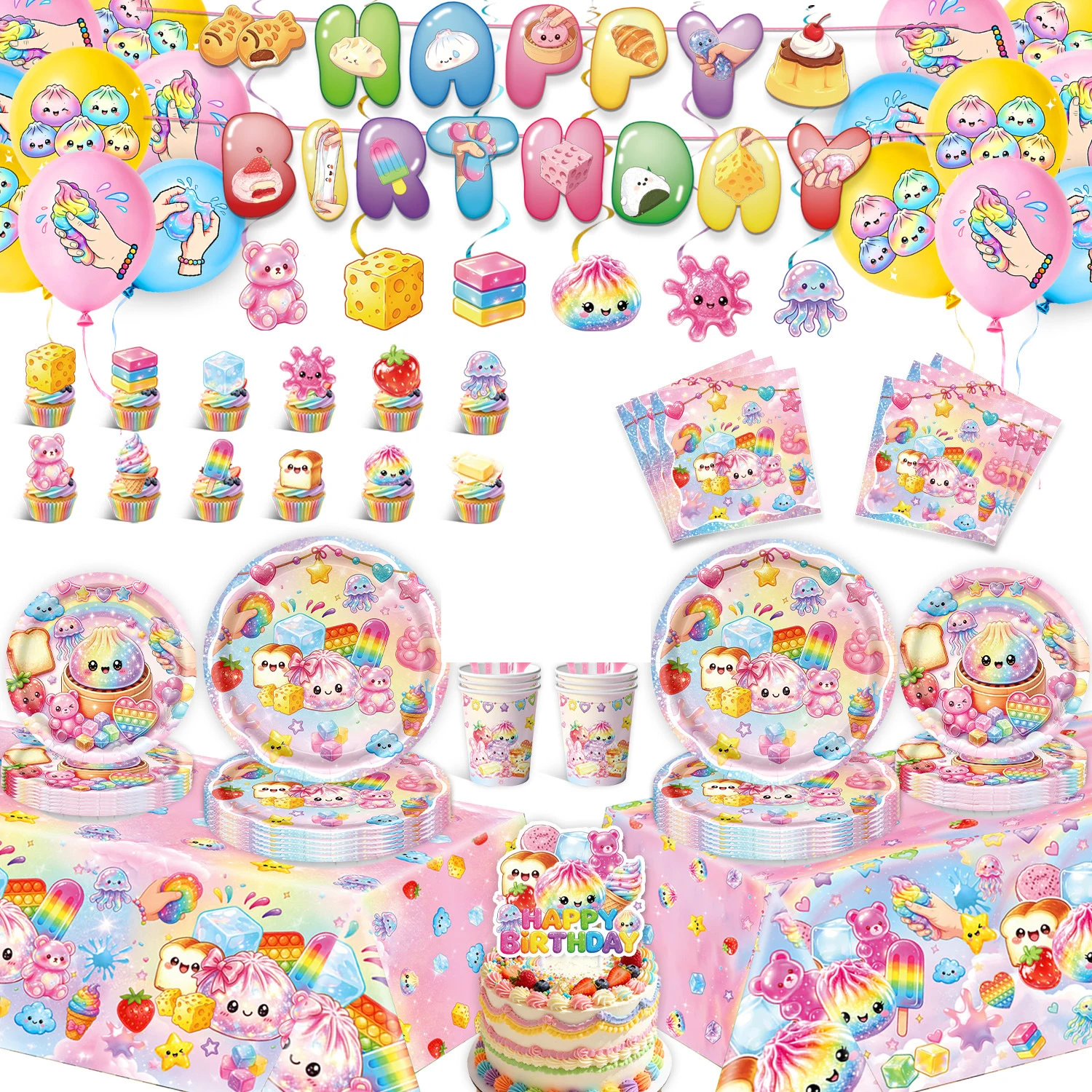 Soft Bun Theme Kids Birthday Party Decoration Paper Plate Cup Napkin Tablecloth Banner Balloons For Baby Shower Decor Supplies