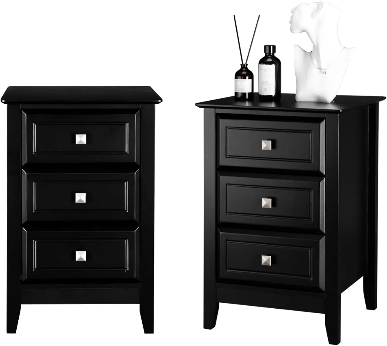 Upgraded Black Nightstand with Drawers, Night Stands for Bedrooms Set of 2, Modern Bed Side Table/Night Stand with Metal