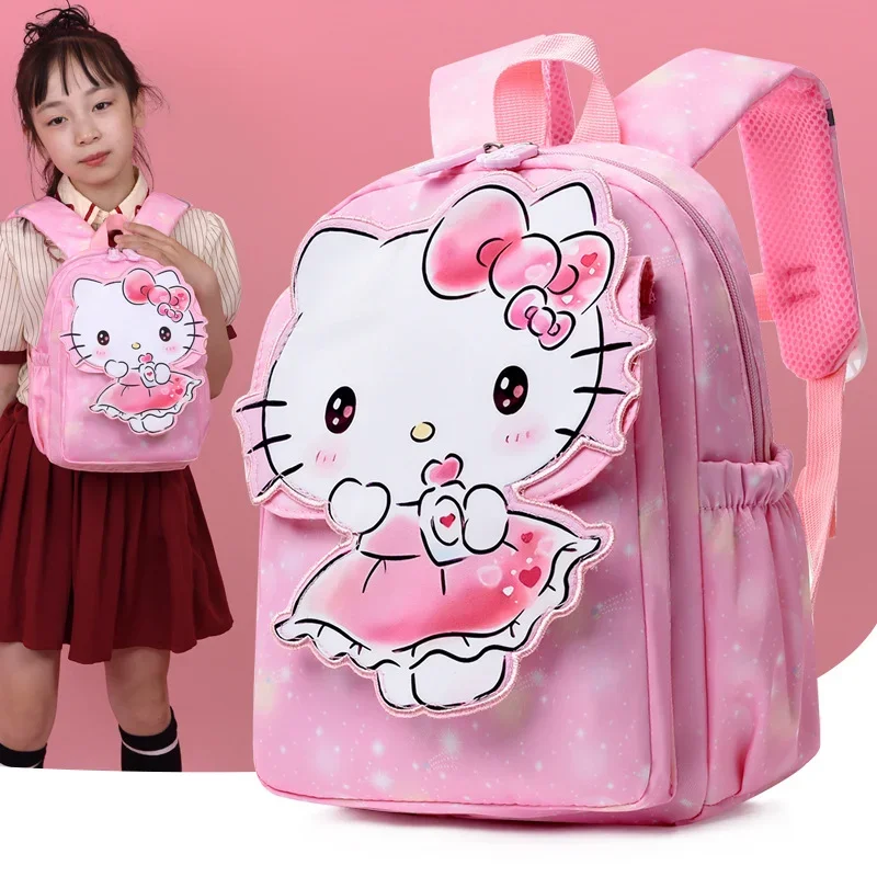 Sanrio Hello Kitty Cute Children's Fun School Bag, Kulomi Fresh and Sweet Cartoon Impresso Mochila, Grande Capacidade