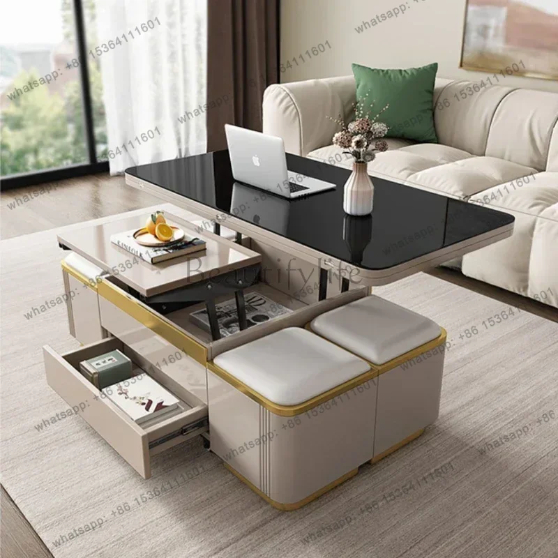 LSMulti Function Luxury Coffee Tables Storage Modern Design Floor Folding Coffee Table Living Room Couchtisch Wohnzimmer Furnitu