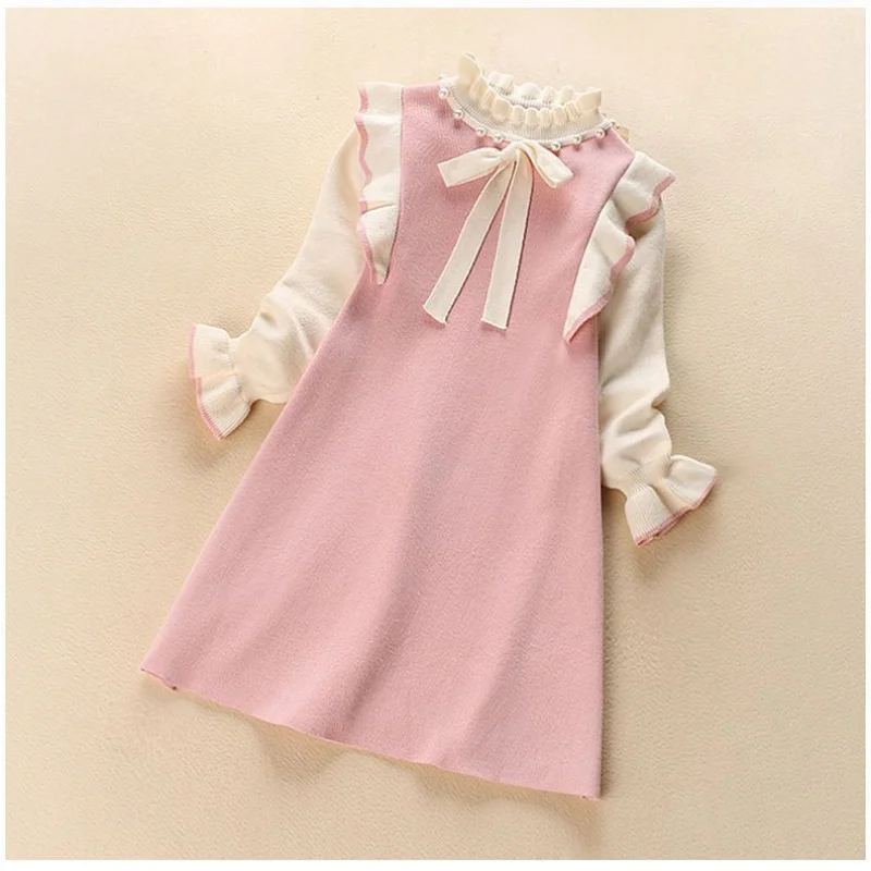 

Children's Pearl Sweater Dress Stylish College Style Princess Dress Autumn New Girls' Knitted Dress