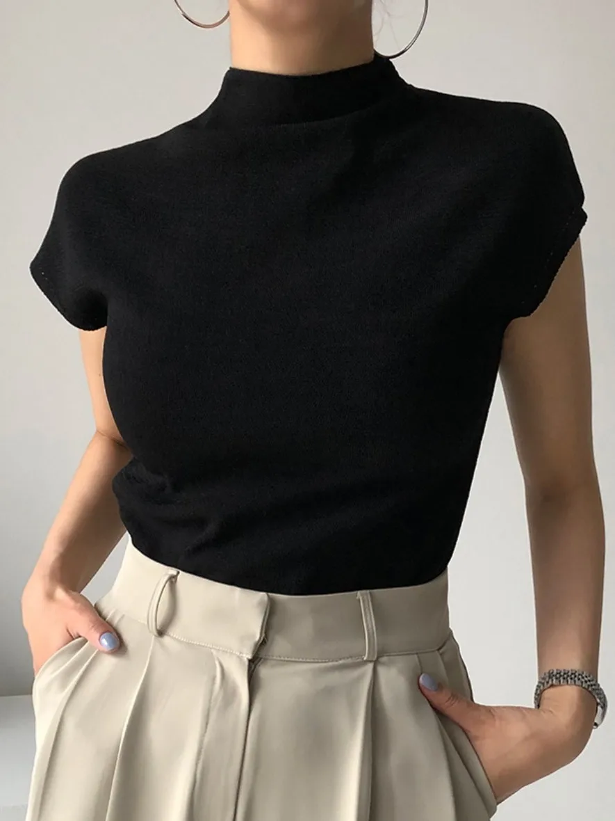 Chic Vintage Design Knitted Top Women's f High Collar Zipper Bal Summer Age-Defng Knitwear Faionable Ladies' Sweater