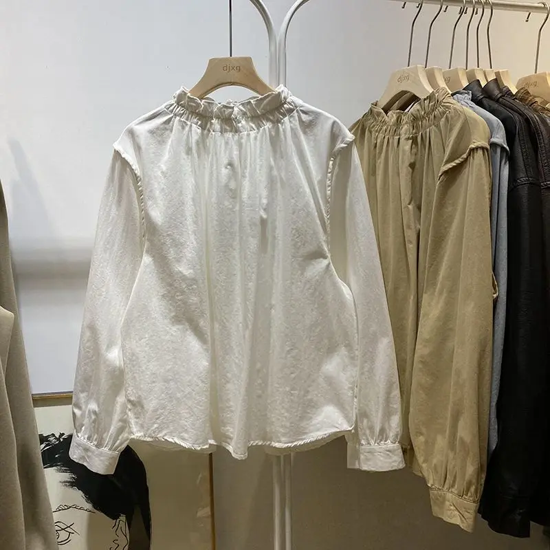 

Fashion Women's Bowknot Shirt Pleated Long Sleeve O-Neck Backless Lady Shirts 2025 Solid Spring Summer Elegant Women Loose Top