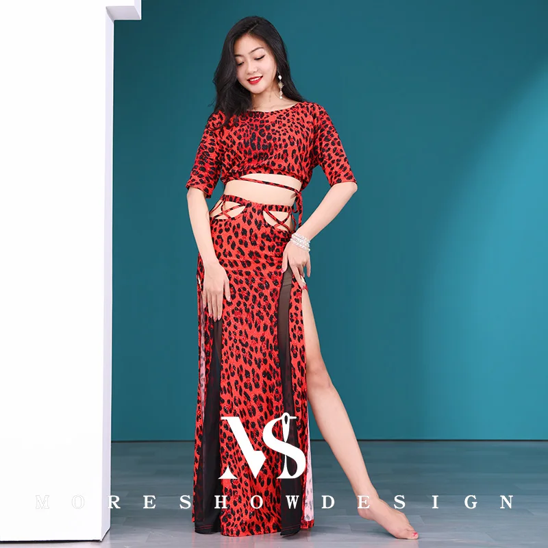 Costume da spettacolo di danza del ventre per donna Top + gonna Set da 2 pezzi Copertura a vita alta Abiti per la pratica del ventre Abbigliamento da ballo