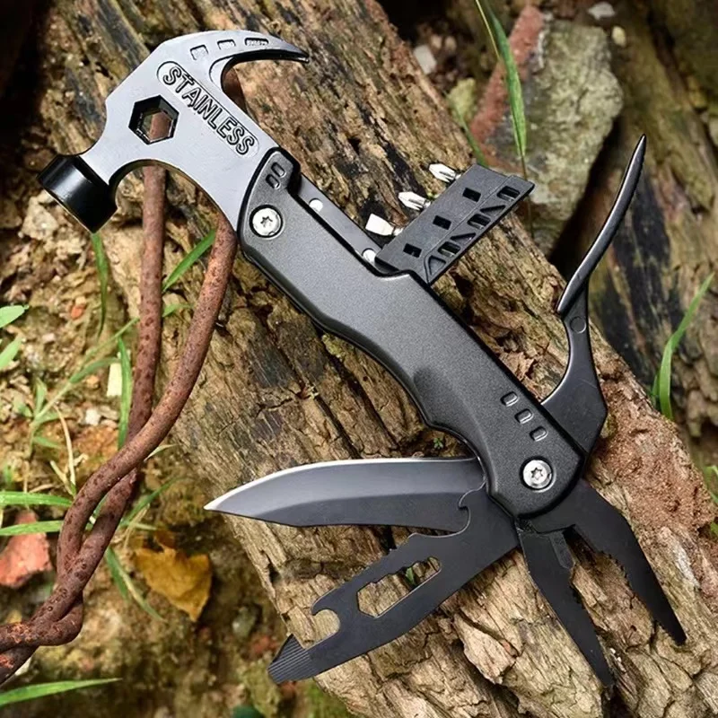 

Outdoor portable multi-functional stainless steel folding pliers blackened claw hammer camping emergency combination tool