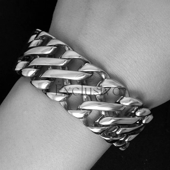 Vintage oversized double-breasted double-buckle ultra-wide men's titanium steel bracelet