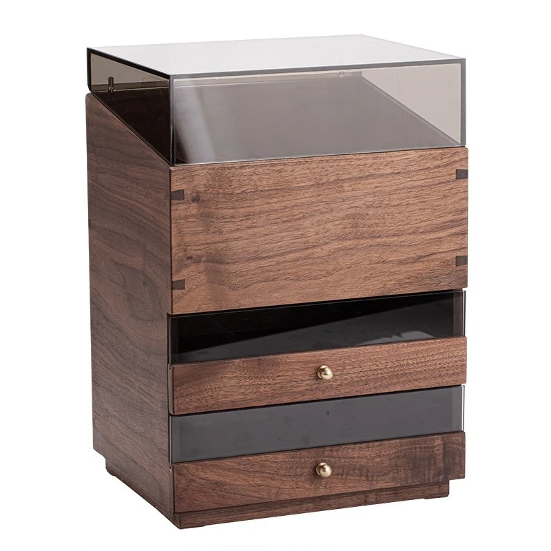 Chinese walnut solid wood tea set storage cabinet double drawer solid wood cake jewelry box table cabinet table rack