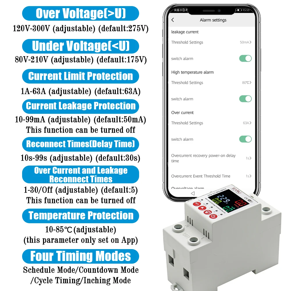 Imagem -04 - Tuya Wifi Disjuntor Inteligente 2p 63a 230v Medidor de Energia Energia Kwh Vazamento sobre sob Tensão Protetor Relé Dispositivo Interruptor