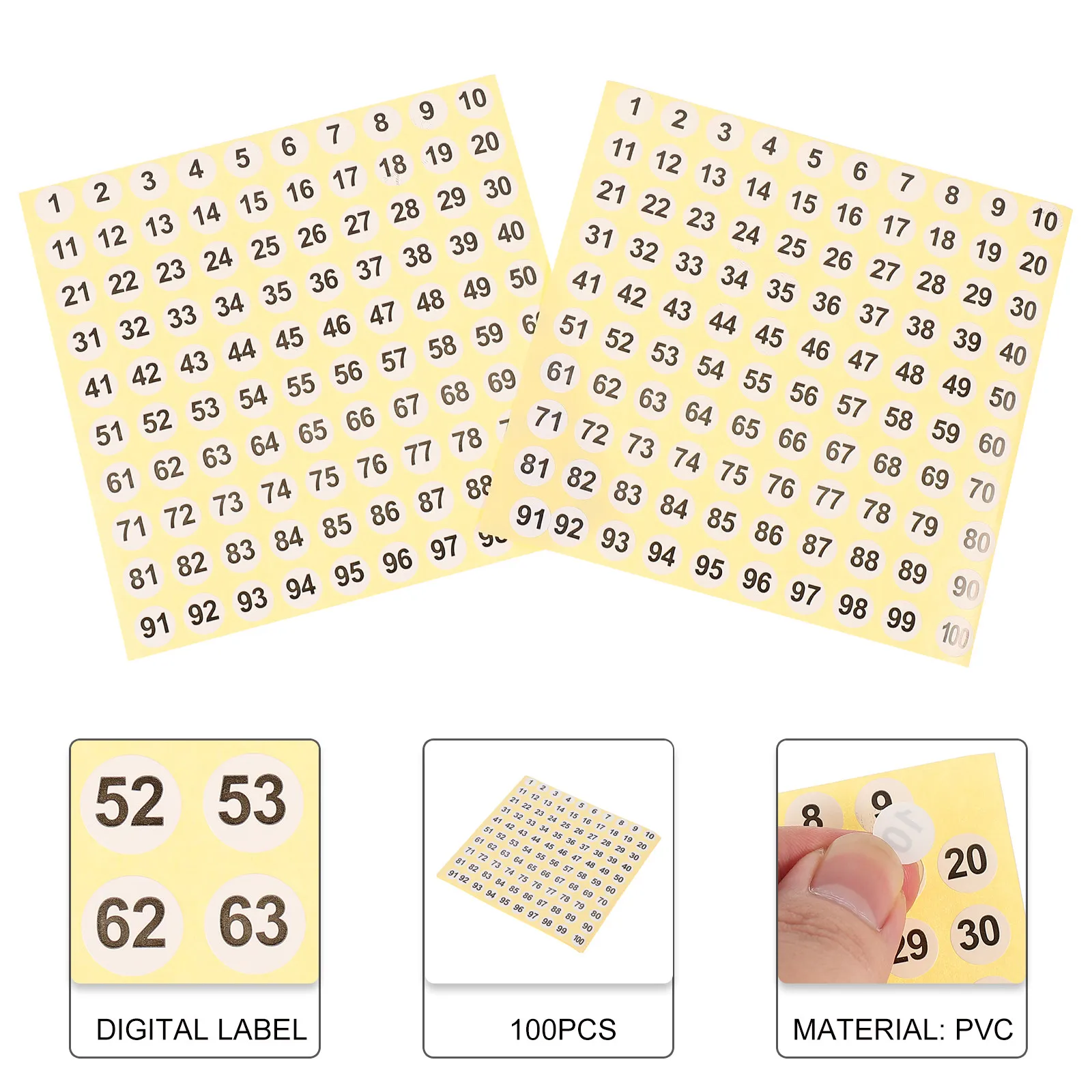 

100Pcs PVC Number Stickers Round Self-Adhesive Label for Clothing Sorting Storage Bins Home Organization Classroom Activity Kids