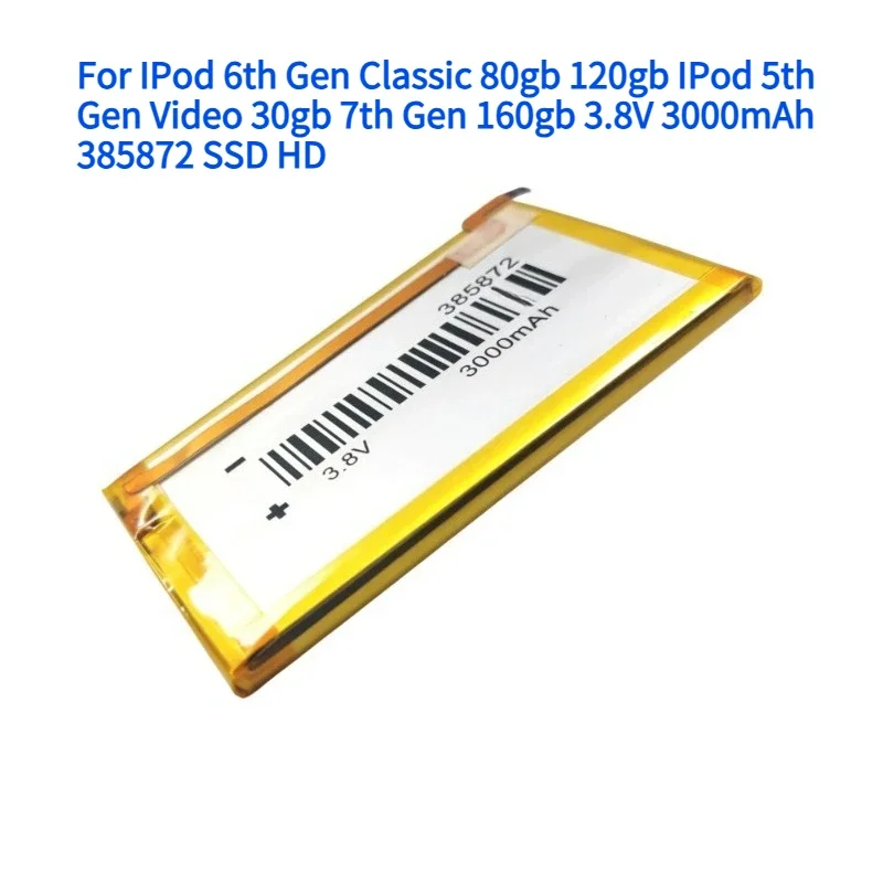 3000mAh 385872 Battery For iPod 5th Gen Video 30gb iPod 6th Gen Classic 80gb 120gb 7th Gen 160gb Batteries + Free Tools950
