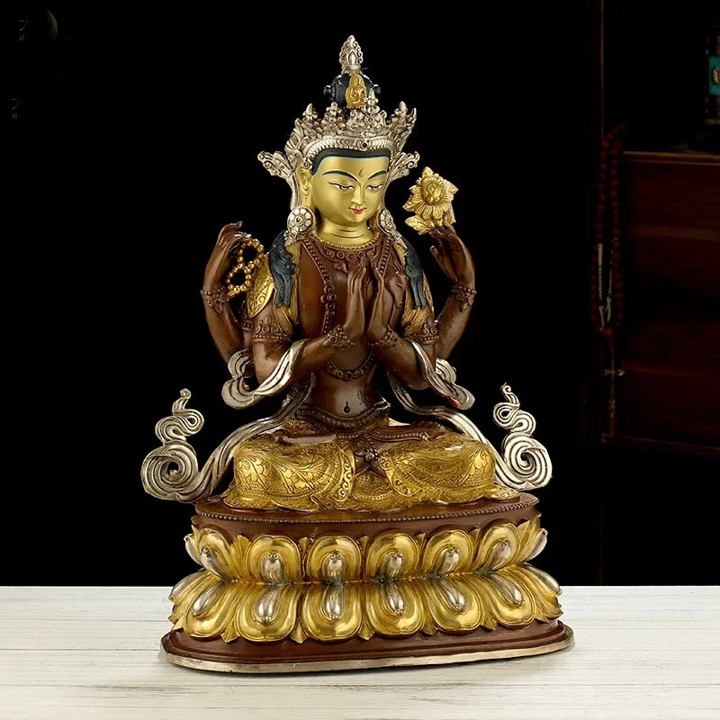 45CM Huge large HOME Temple Effective protection Tibet Buddhism gilding Four-armed Avalokitesvara Guanyin buddha copper statue