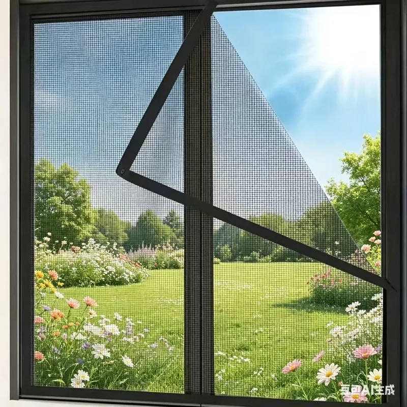 Black Window Mosquito Screen Net, Self-adhesive Fly Mesh Screen, Anti-mosquito Insect Curtain for Bedroom Window, Custom Size