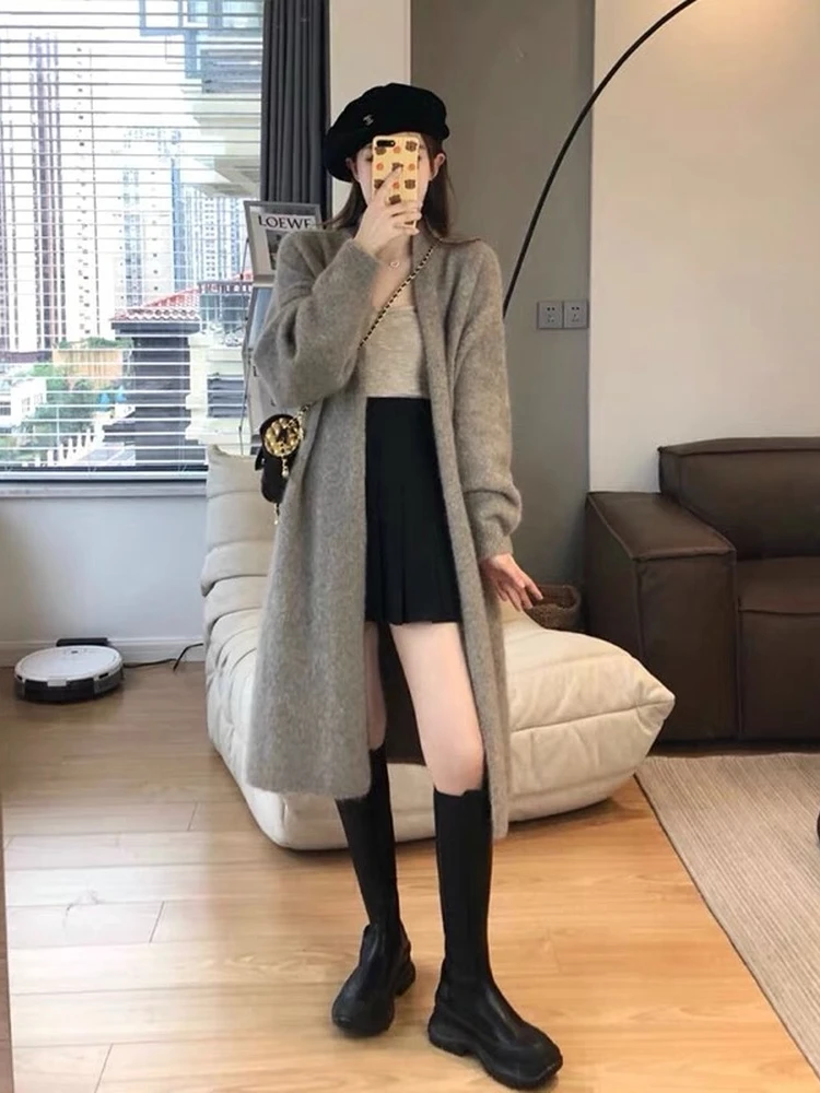 Winter Women Sweater Knitted Cardigan Oversize Girls Sweater Woman Cashmere Pullover Tops Long Sleeve Maxi Vintage Y2k Thick