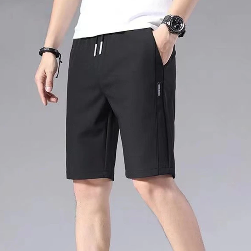 Zomer Heren Sport Shorts Effen Kleur Straight Patroon Losse Soort Elastische Taille Trekkoord Casual Shorts Jogging Broek